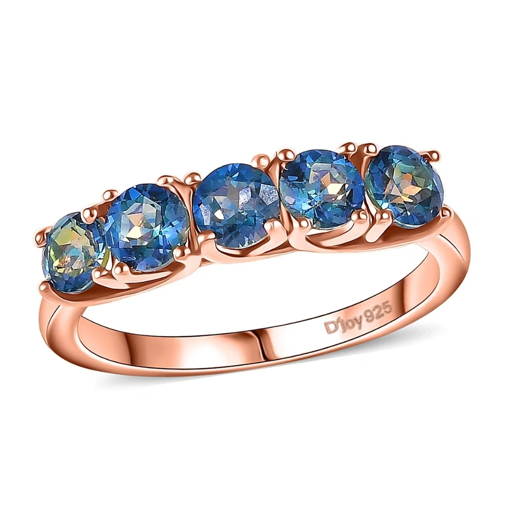 Savage Fire Mystic Topaz 5-Stone Ring – 18K Rose Gold Vermeil Over St Silver Sz7